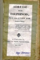 Adresse aux dauphinois sur le retour de Louis XVIII – Lambert