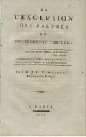 De l’exclusion des prêtres du gouvernement temporel – Demartigny H.J.H.