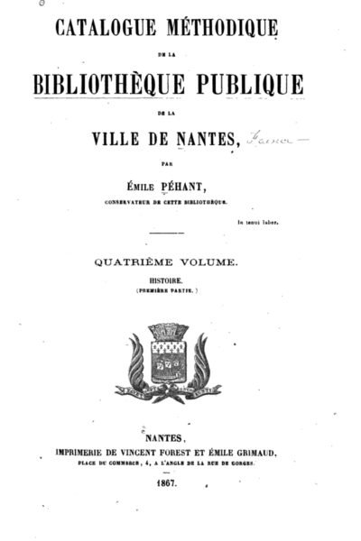 Catalogue methodique – Bibliothèque municipale de Nantes – 1790