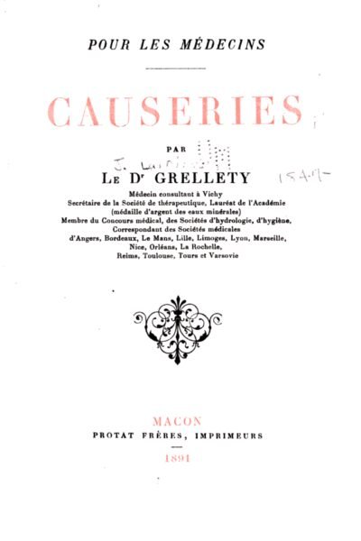 Causeries pour les médecins – Lucien Grellety – 1947