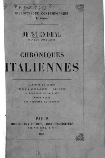 Chroniques italiennes –  T15 – Stendhal – 1923