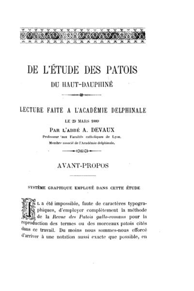 De l’étude des patois du Haut Dauphiné – André Devaux – 1889