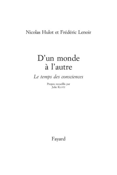 D’un monde à l’autre – Frédéric Lenoir, Nicolas Hulot – 2020