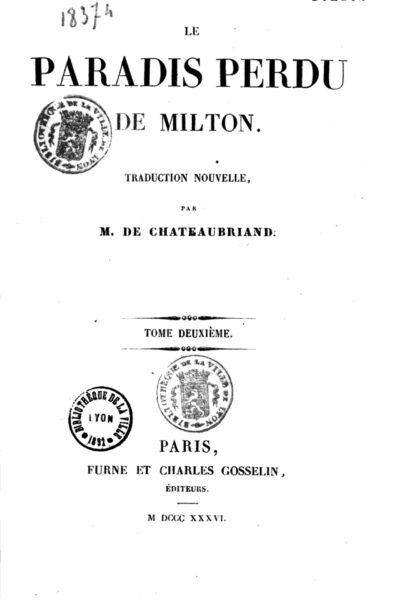Le Paradis perdu – John Milton – 1777