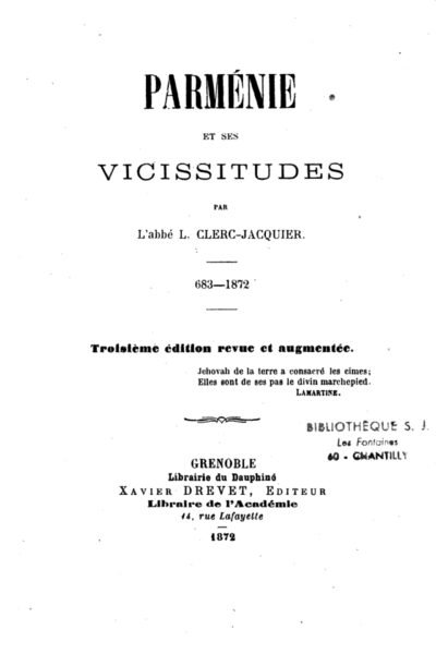 Parménie et ses vicissitudes – Louis Clerc-Jacquier – 1874