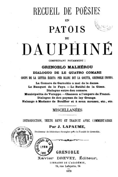 Recueil de poésies en patois du Dauphiné – J. Lapaume – 1982