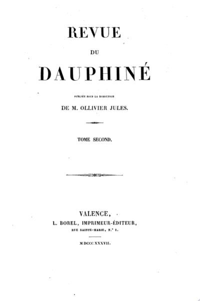 Revue du Dauphiné, publ. sous la direction de O. Jules – Jules Ollivier – 1837