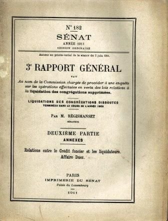 Liquidations des congrégations dissoutes 1908. – Régismanset  sénateur