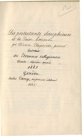 Les protestants dauphinois et la Suisse romande – Claparéde Théodore, pasteur