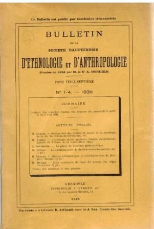 Bulletin… tome 27, N° 1-4 1930 – Société dauphinoise d’ethnologie…