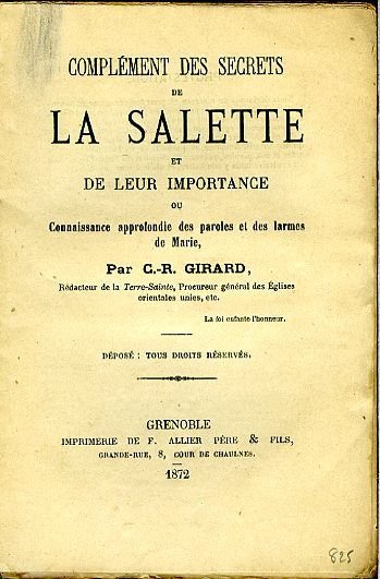 Complément des secrets de La Salette et leur importance – Girard C.-R