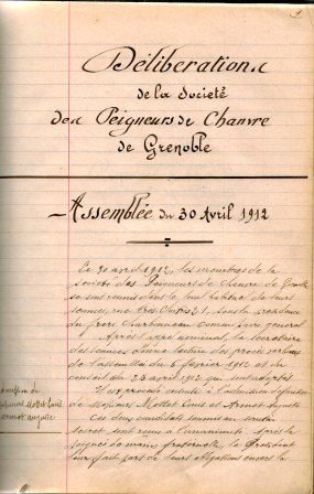 Registre de délibérations de la société des Peigneurs de chanvre de Grenoble – Charbonneau Louis, président