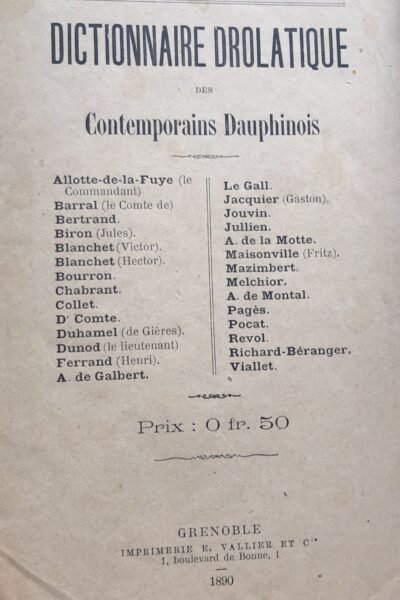 Dictionnaire drolatique des contemporains dauphinois – Xavier Roux – 1890