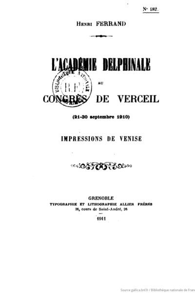 L’académie delphinale au congrès de Verceil – Henri Ferrand – 1911