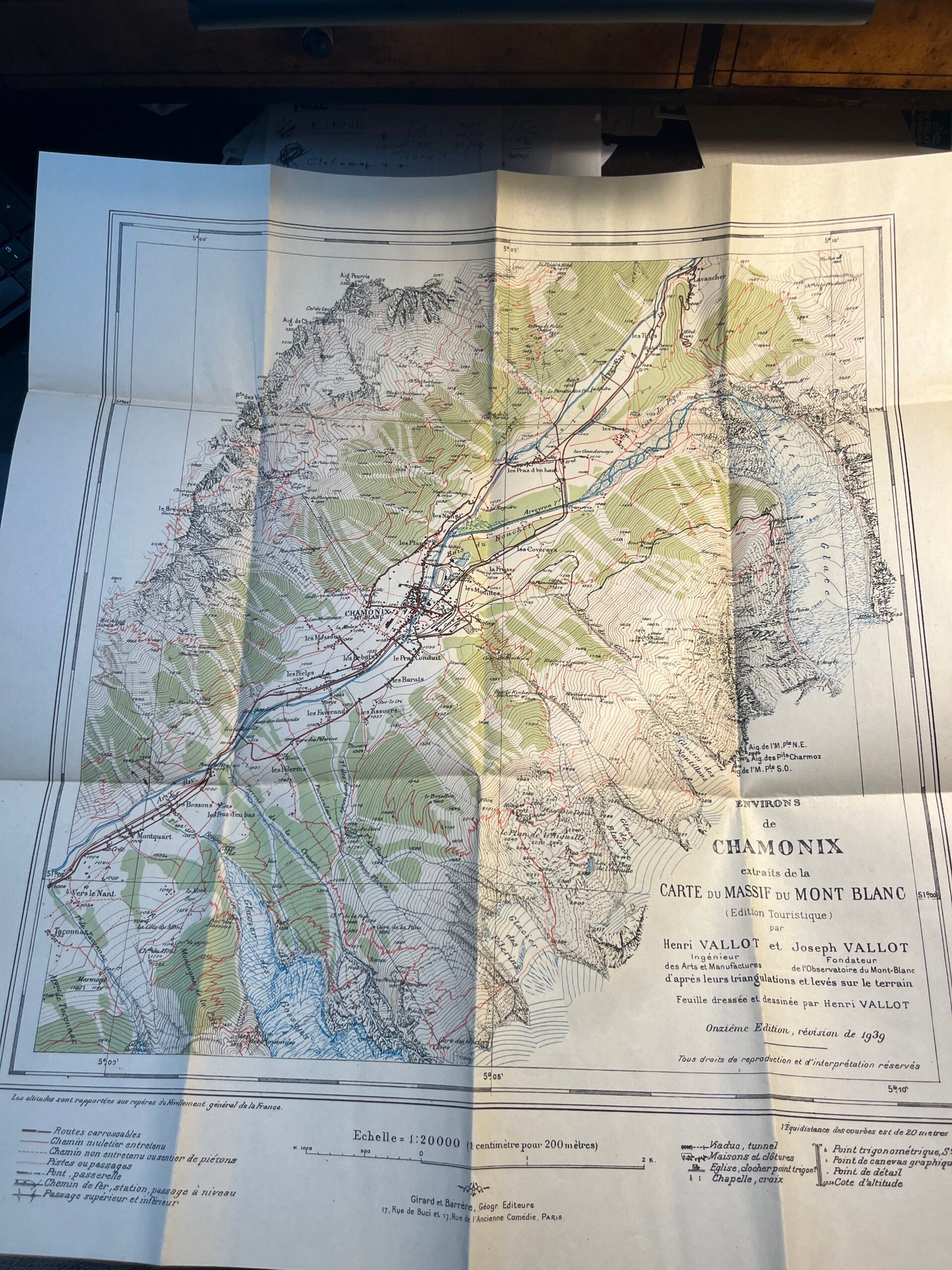 Carte du massif du Mont-Blanc 1:20 : Environs de Chamonix - VALLOT Henri et Joseph - 1939