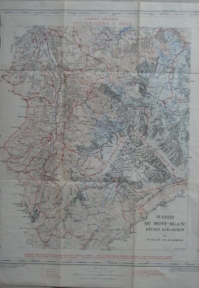 Carte du massif du Mont-Blanc Région Sud-Ouest : Itinéraires à skis – VALLOT Charles et De LARMINAT – 1946
