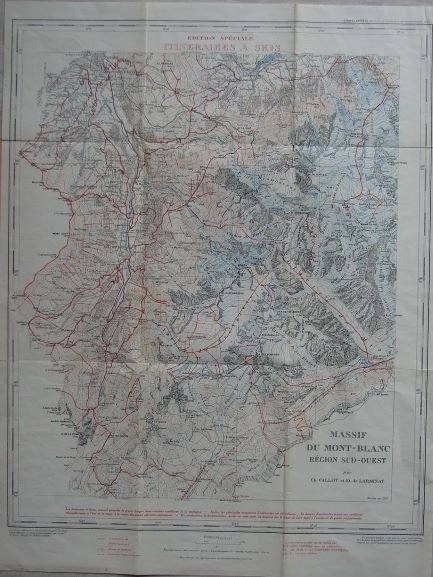 Carte du massif du Mont-Blanc Région Sud-Ouest : Itinéraires à skis - VALLOT Charles et De LARMINAT - 1946